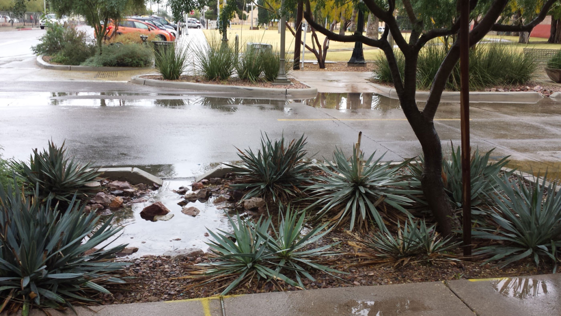 photo showing rain and a curb cut
