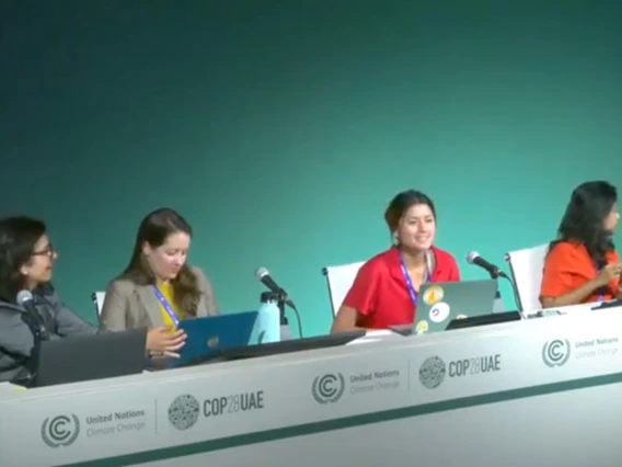WRRC Graduate Outreach Assistant Taylor Simmons speaking at COP28