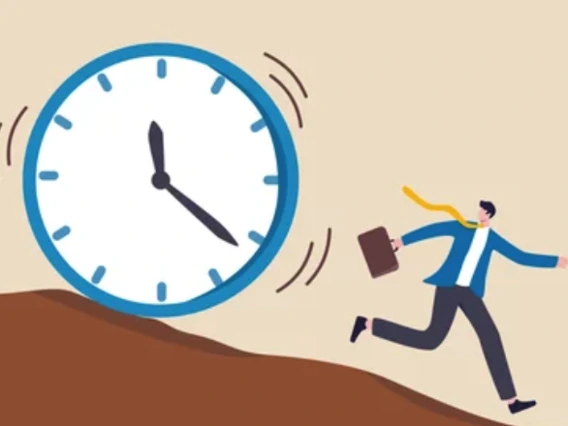 clock chasing man graphic