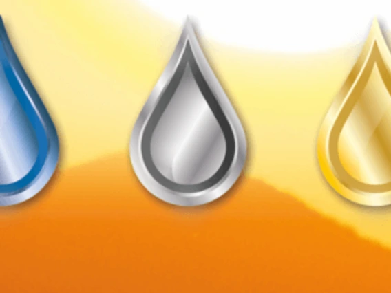 water droplets in blue, silver, and gold