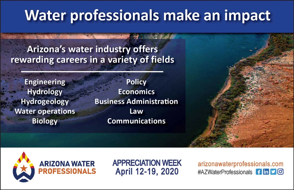 AZ Water Professionals 2020 Graphic with a list of water careers AZ Water Professionals 2020 Graphic with a list of water careers