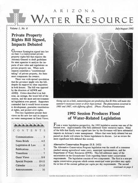 Cover Arizona Water Resource July-Aug 1992 Cover Arizona Water Resource July-Aug 1992
