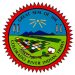 Colorado River Indian Tribes logo featuring an illustration of mountains, agriculture, the sun and the words colorado river indian tribes