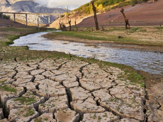 photo showing river and cracked earth