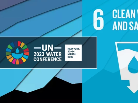 UN World Water Day Graphic show a clean water and sanitation logo and a background using the hummingbird theme from 2023