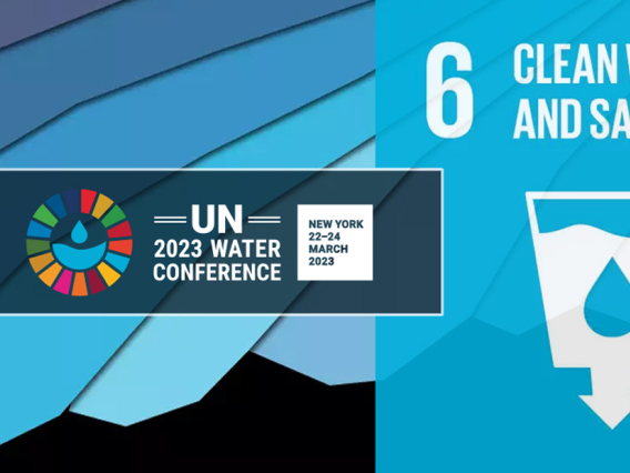 UN World Water Day Graphic show a clean water and sanitation logo and a background using the hummingbird theme from 2023