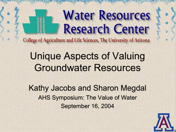 ppt cover unique aspects of valuing Groundwater Resources