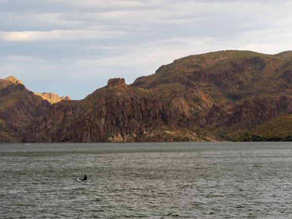 man in a canoe on saguaro lake