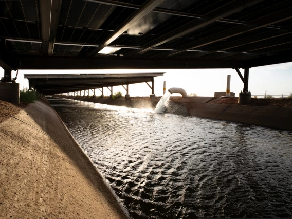 solar panels covered a canal