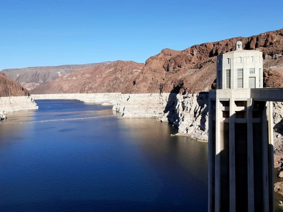 photo showing lake mead bathtub rings and tower with clock