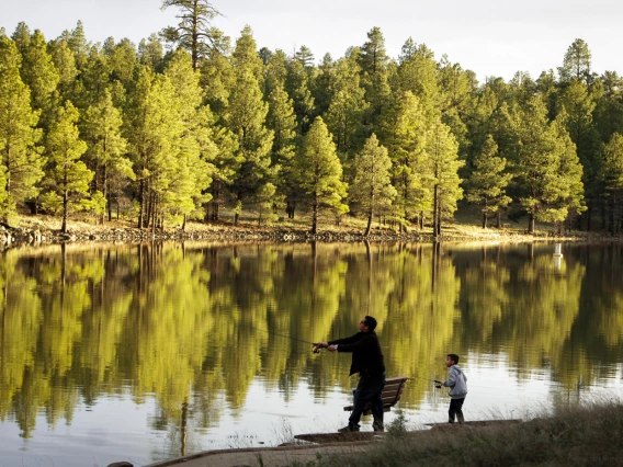 photo of an adult and a child fishing 