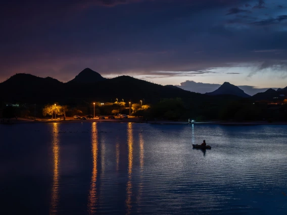 photo showing kennedy lake in the early evening.