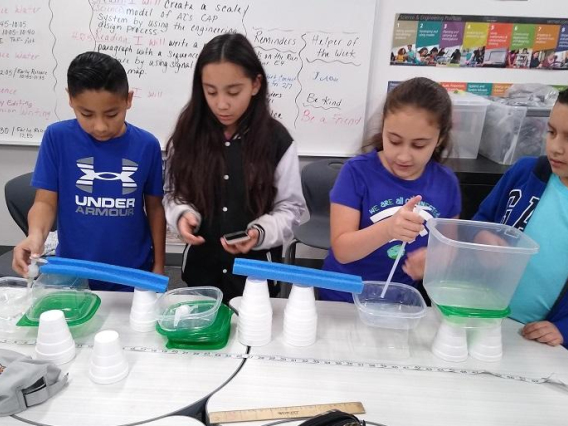 Children doing water experiment