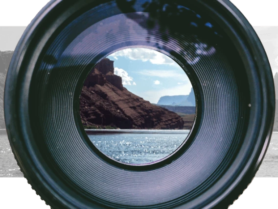 lake and mountain inside a camera lens