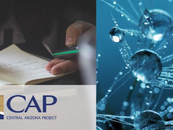 CAP logo underneath a hand writing next to an image of water