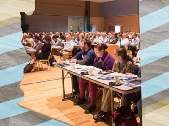 image of conference attendees in shape of Arizona state