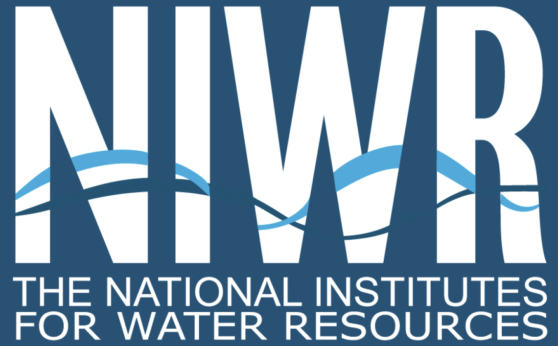 National Institutes for Water Resources (NIWR) logo. Blue with white text. Water runs through the text.