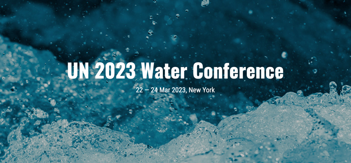 image taken from UN water conference graphic with text and photo of water splashing