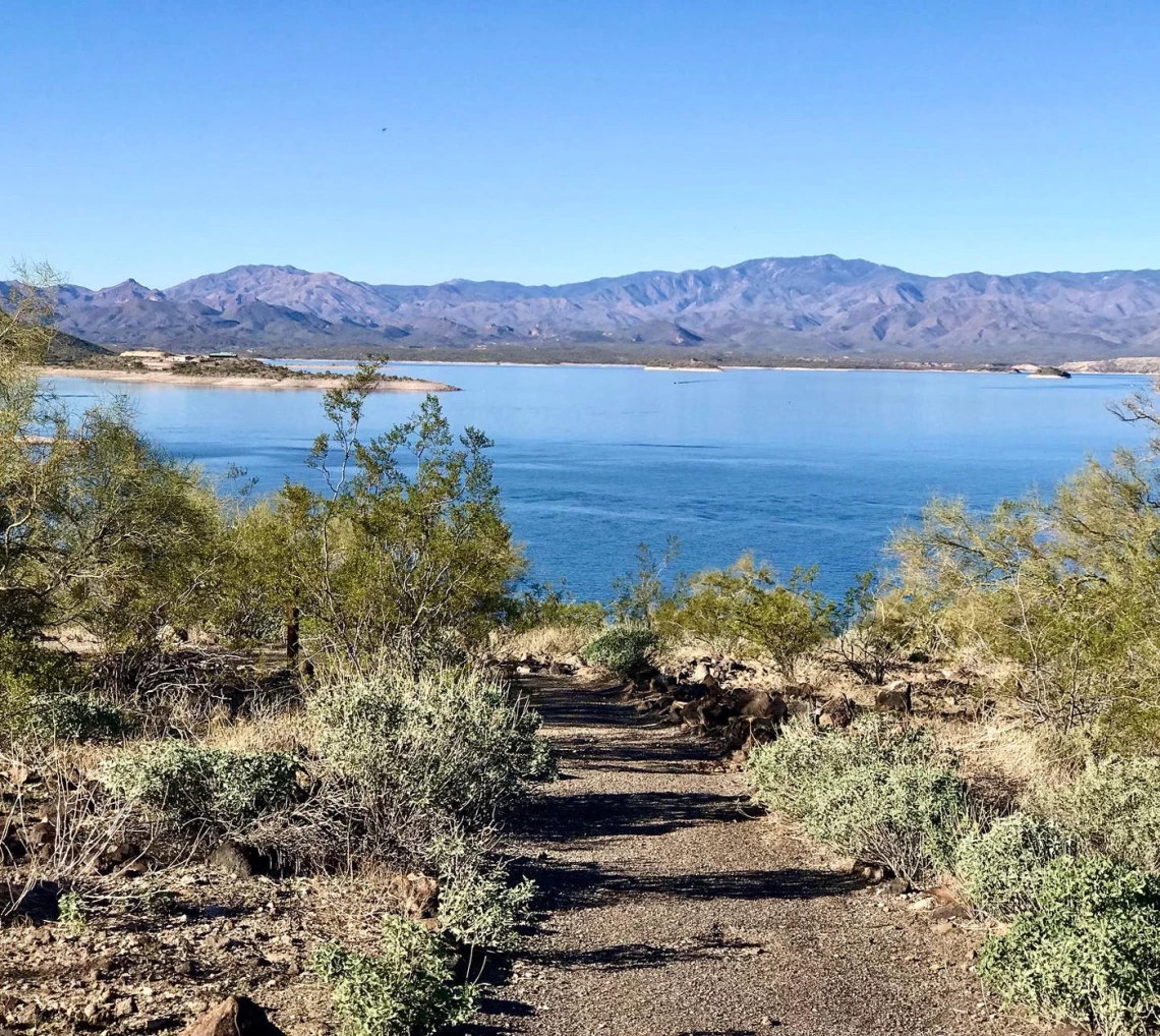 a photo showing a path leading to the edge of lake pleasant