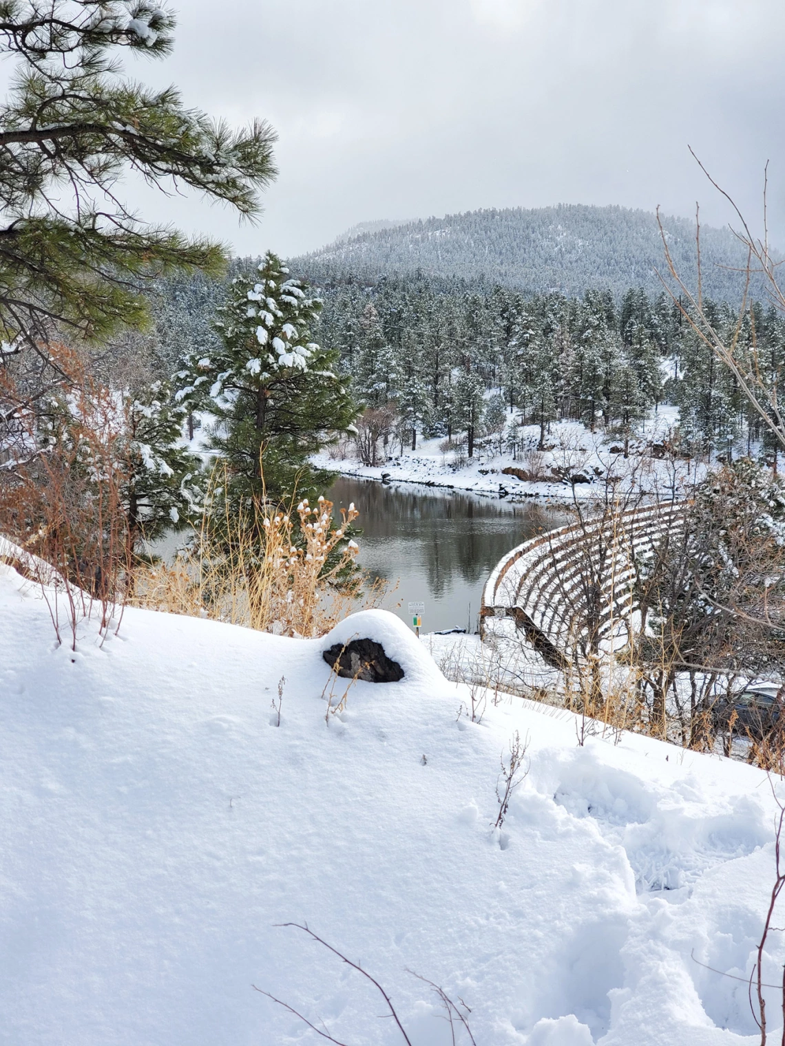 photo of a snow covered reservoir in williams arizona