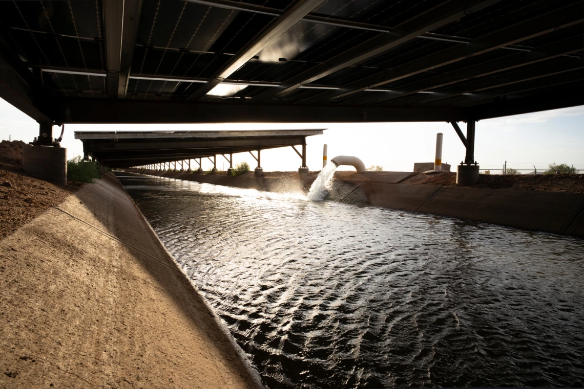 solar panels covered a canal