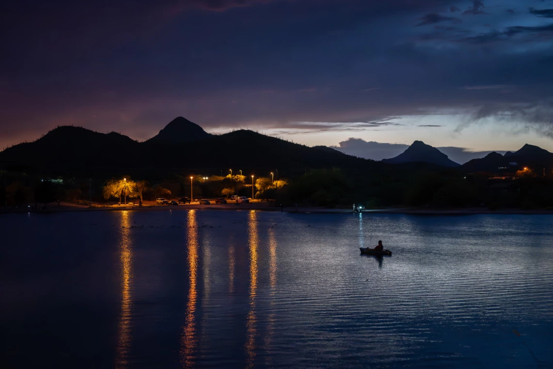 photo showing kennedy lake in the early evening.