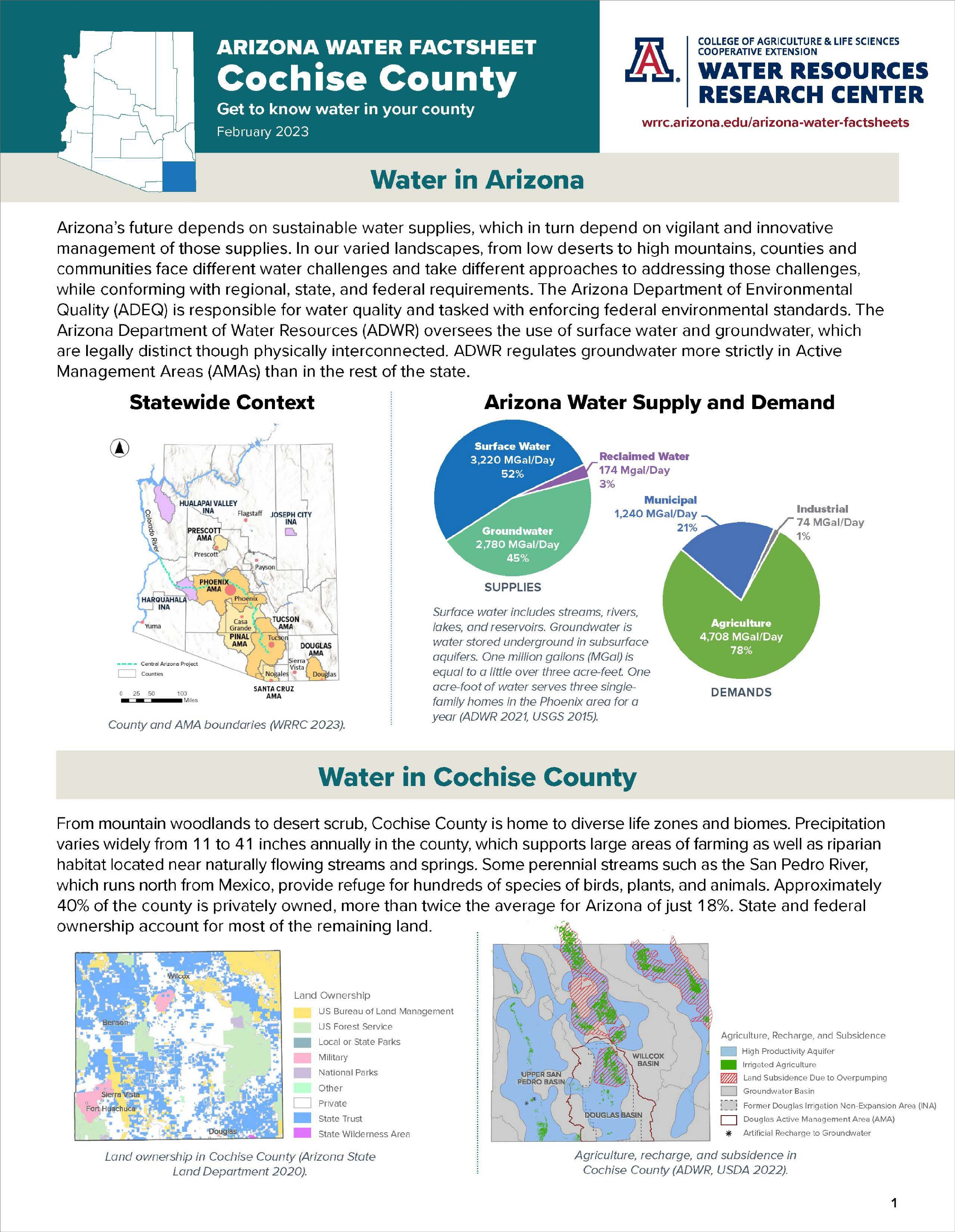 First page of Cochise County Water Factsheet