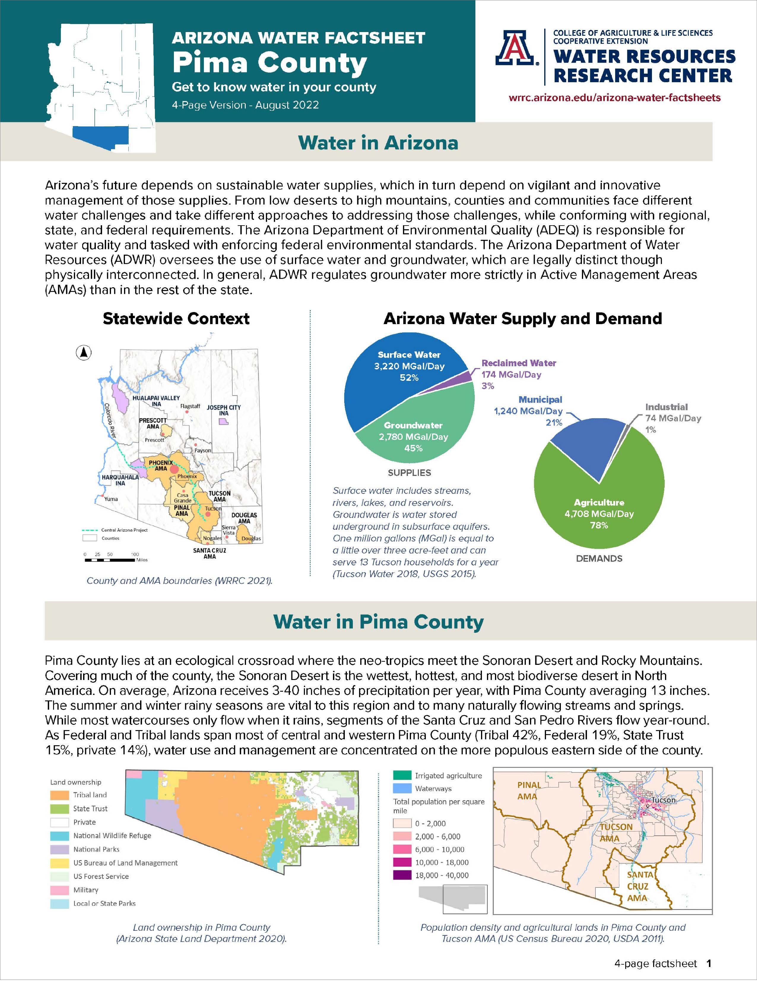 First page of Pima County Water Factsheet