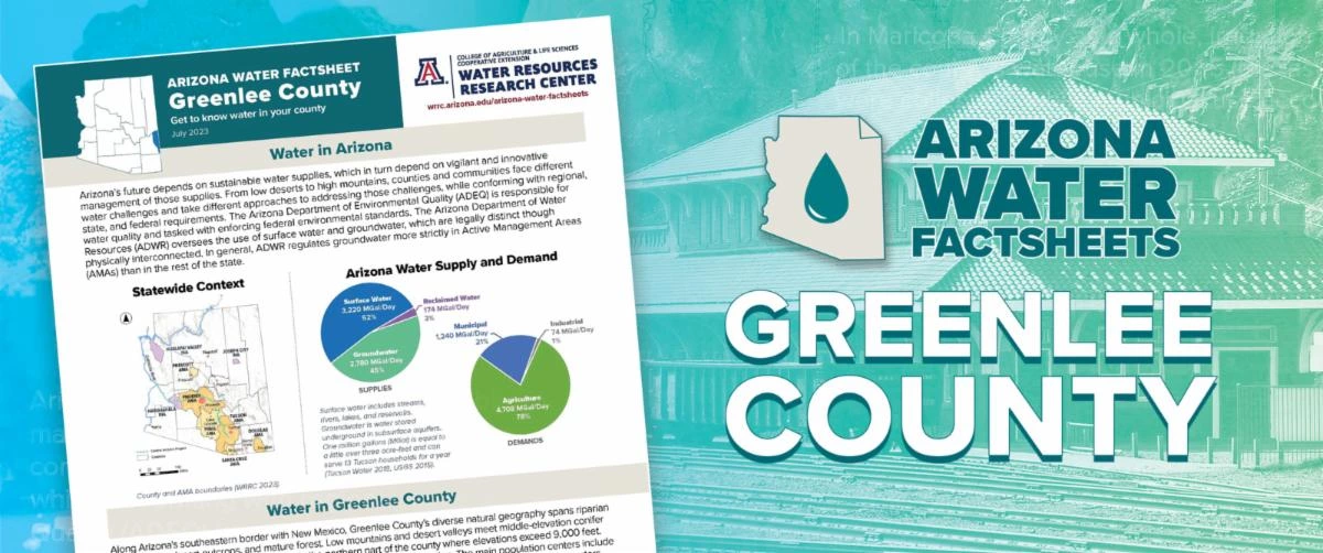 greenlee county factsheet graphic featuring the factsheet cover page and photos related to greelee county