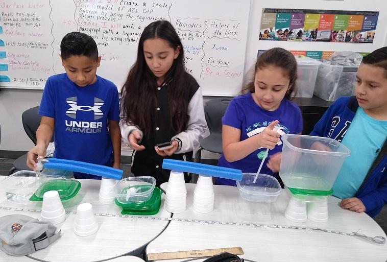 Children doing water experiment