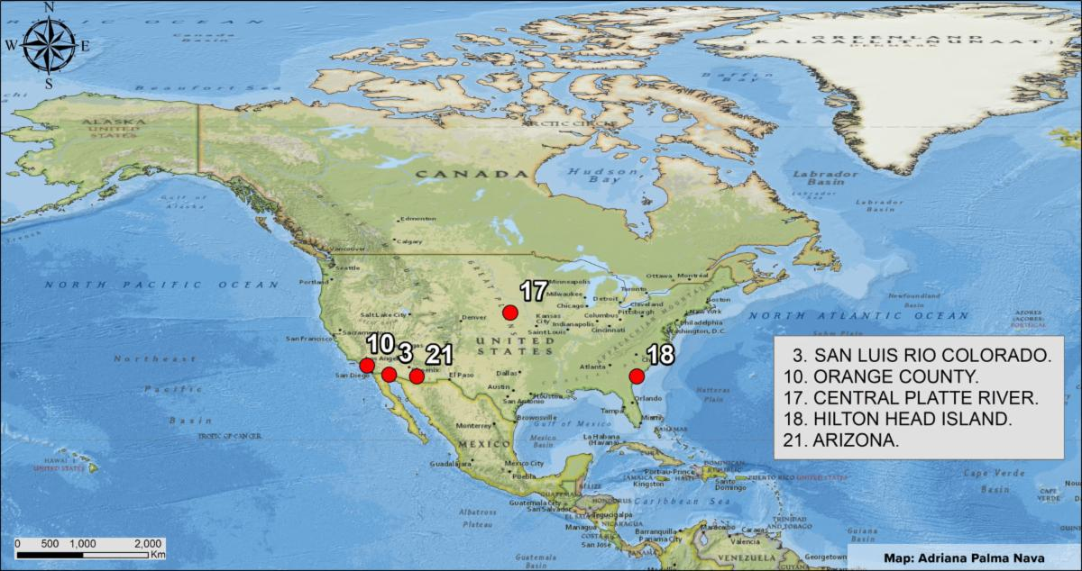 Map of North American MAR projects case studies