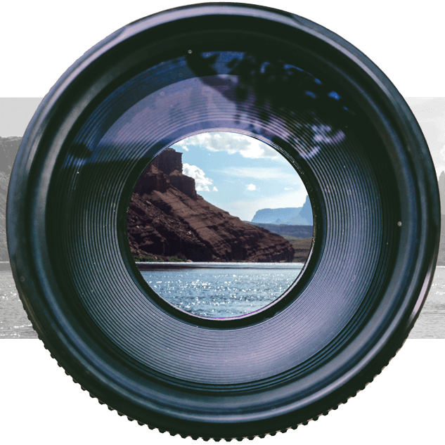 lake and mountain inside a camera lens