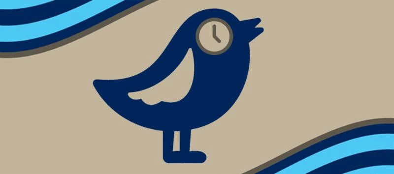 a graphic of a bird with a clock eye