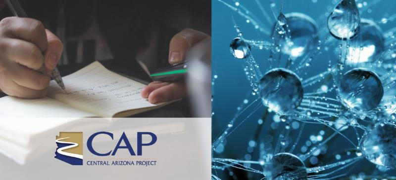 CAP logo underneath a hand writing next to an image of water