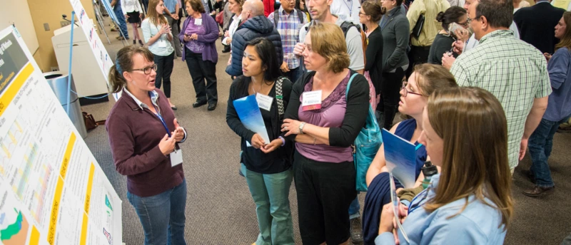 students looking at a poster