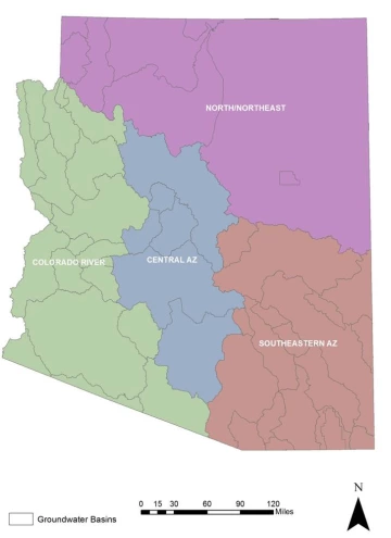 Environmental water demands by regions map