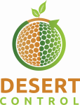 desert control logo - circular abstract fruit and vegetable with leaves and a circular arrow bordering it